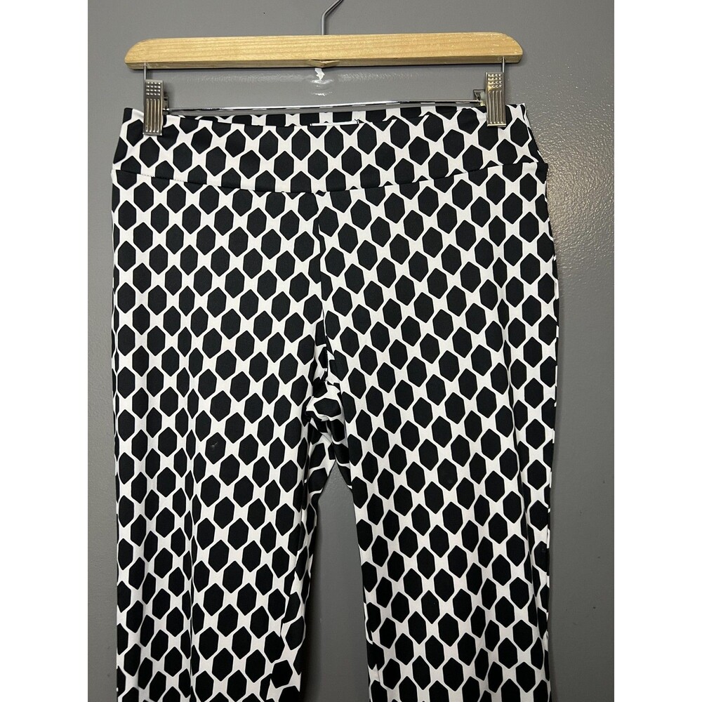 Mud Pie Pants Womens Medium Black White Geometric Straight Leg Stretch Pull On